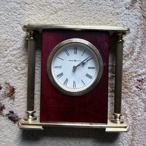 Brass and Mahogany Table Clock - Red